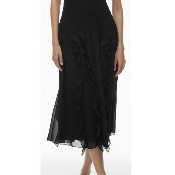Wilfred Dress Women's Size S Black Strapless Smocked Ruffle Trim A-Line Midi - Picture 2 of 9